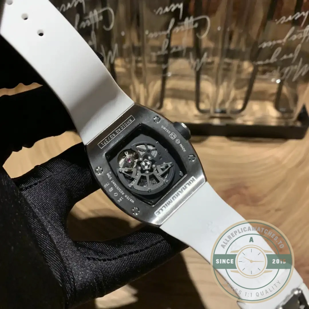 Superclone Richard Mille 010 Titanium Diamond Case White Strap - Premium Super Clone Watch