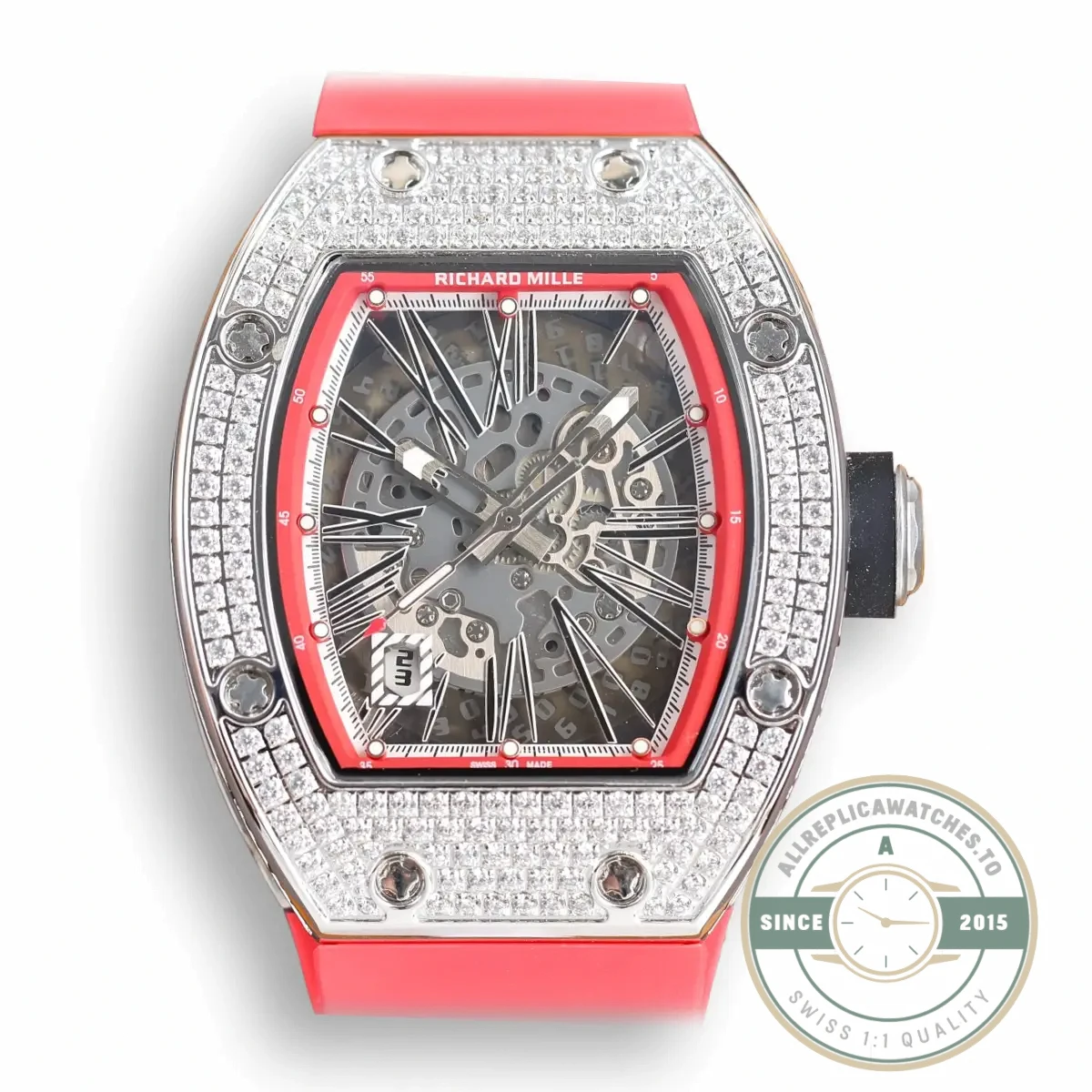 Superclone Richard Mille 010 Titanium Diamonds Pink Strap - Swiss Movement Replica Watch