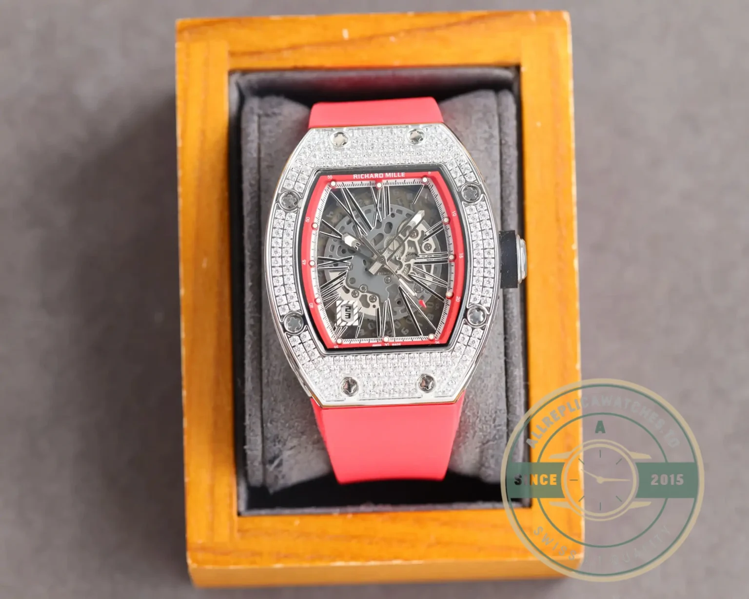 Superclone Richard Mille 010 Titanium Diamonds Pink Strap - Swiss Movement Replica Watch