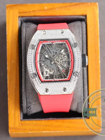 Superclone Richard Mille 010 Titanium Diamonds Pink Strap - Swiss Movement Replica Watch
