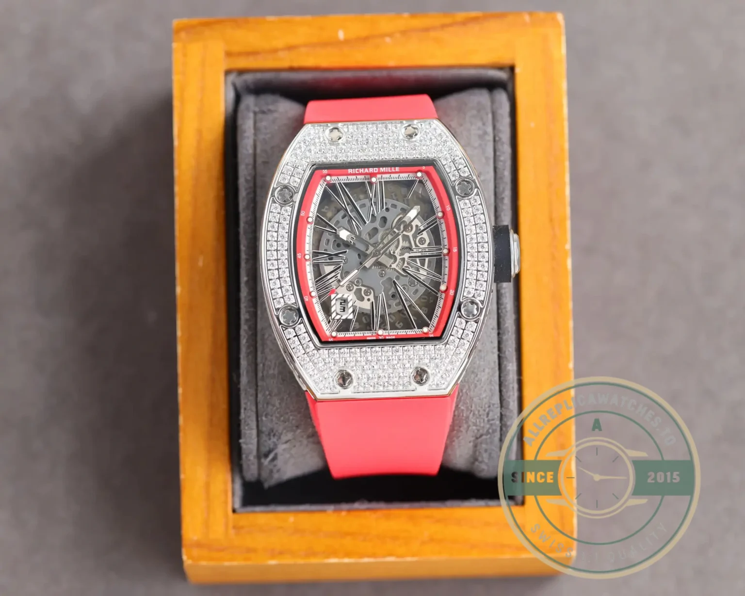 Superclone Richard Mille 010 Titanium Diamonds Pink Strap - Top-Tier Swiss Replica Watch