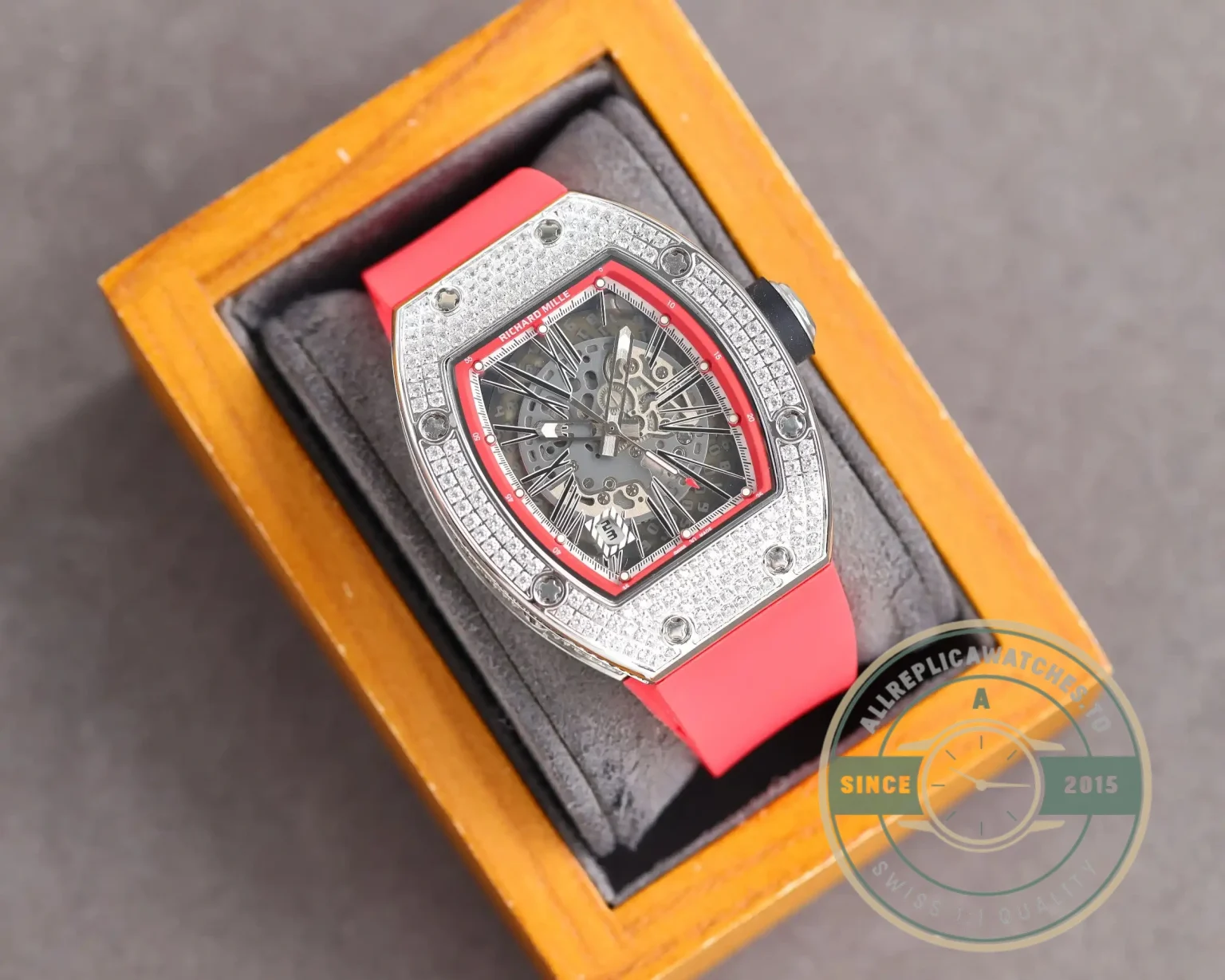 Superclone Richard Mille 010 Titanium Diamonds Pink Strap - Swiss-Made Clone Watch