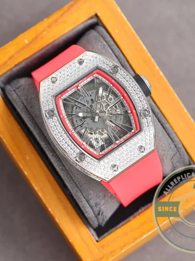 Superclone Richard Mille 010 Titanium Diamonds Pink Strap - Swiss-Made Clone Watch
