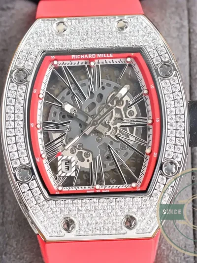 Superclone Richard Mille 010 Titanium Diamonds Pink Strap - Luxury Replica Watch