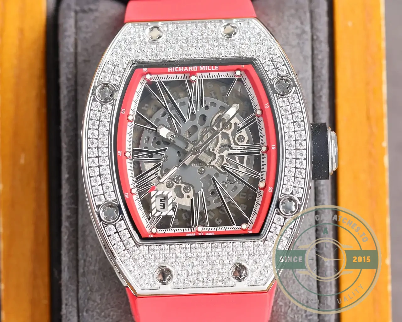 Superclone Richard Mille 010 Titanium Diamonds Pink Strap - Luxury Replica Watch