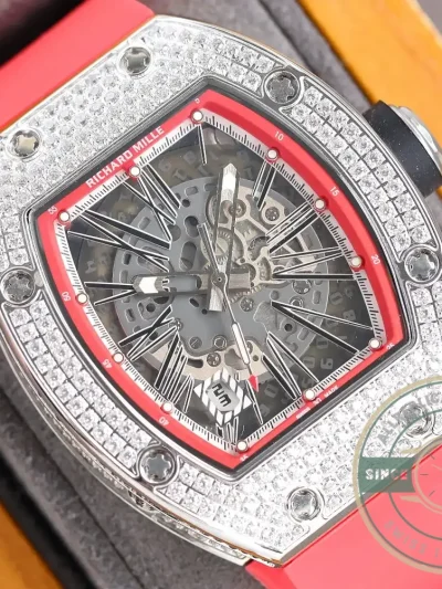 Superclone Richard Mille 010 Titanium Diamonds Pink Strap - Swiss-Made Clone Watch
