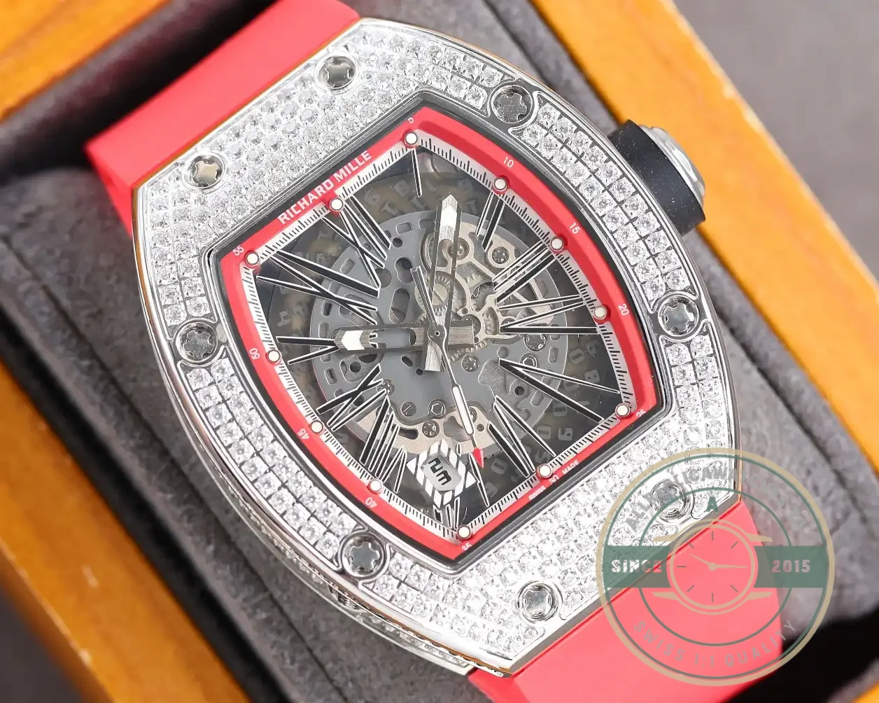 Superclone Richard Mille 010 Titanium Diamonds Pink Strap - Swiss-Made Clone Watch