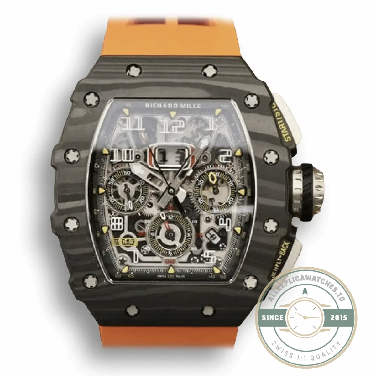 Superclone Richard Mille 011-03 Carbon Fiber Orange Strap - High-Grade Replica Watch