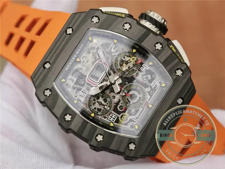 Superclone Richard Mille 011-03 Carbon Fiber Orange Strap - 1:1 Swiss Replica Watch