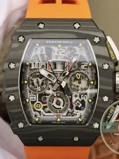 Superclone Richard Mille 011-03 Carbon Fiber Orange Strap - Swiss-Made Clone Watch
