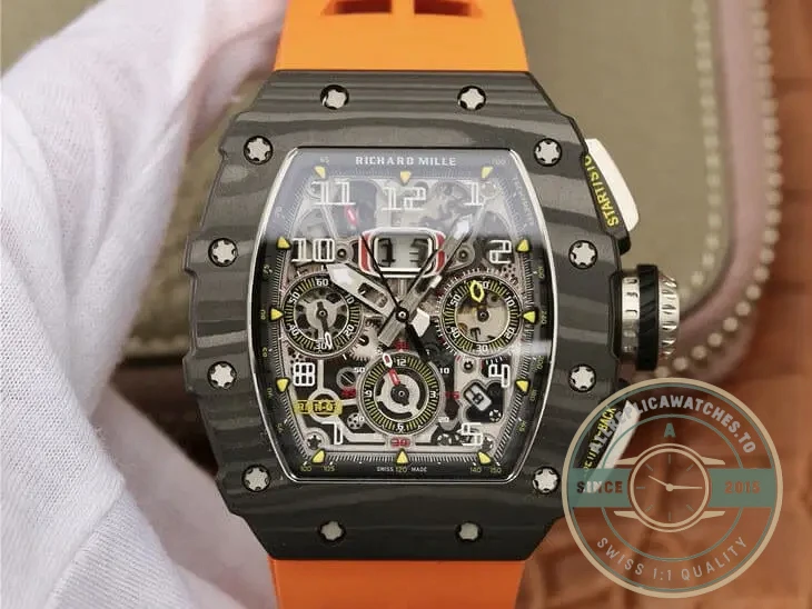 Superclone Richard Mille 011-03 Carbon Fiber Orange Strap - Swiss-Made Clone Watch