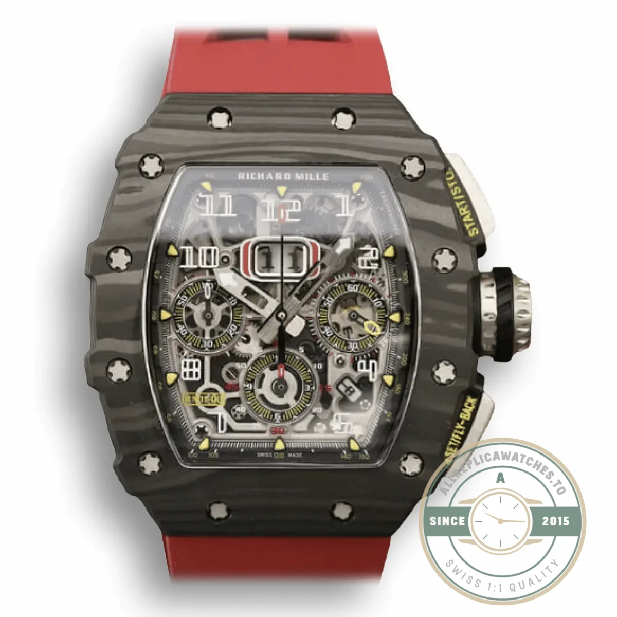 Superclone Richard Mille 011-03 Carbon Fiber Red Strap - Swiss-Made Clone Watch