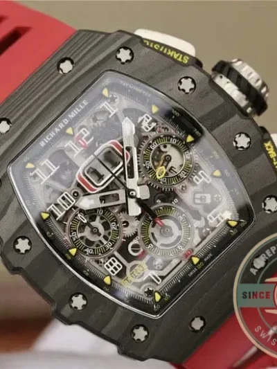 Superclone Richard Mille 011-03 Carbon Fiber Red Strap - Budget Luxury Replica Watch