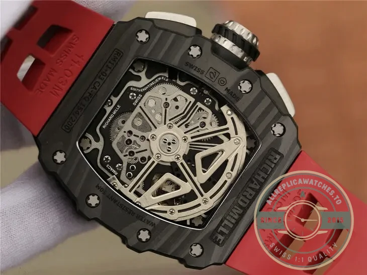 Superclone Richard Mille 011-03 Carbon Fiber Red Strap - Luxury Replica Watch