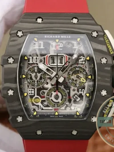 Superclone Richard Mille 011-03 Carbon Fiber Red Strap - Luxury Replica Watch