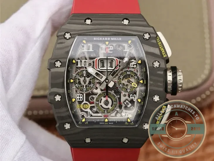 Superclone Richard Mille 011-03 Carbon Fiber Red Strap - Luxury Replica Watch