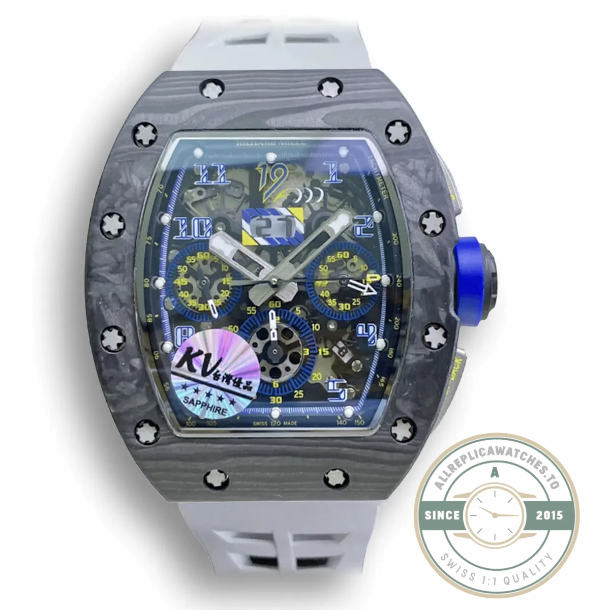 Superclone Richard Mille 011 Carbon Fiber White Strap - Factory Super Clone Watch