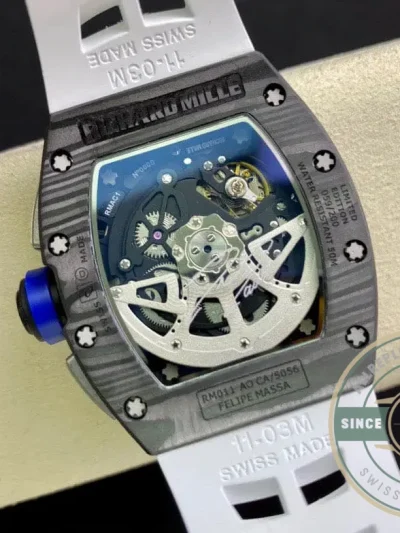 Superclone Richard Mille 011 Carbon Fiber White Strap - Affordable Super Clone Watch