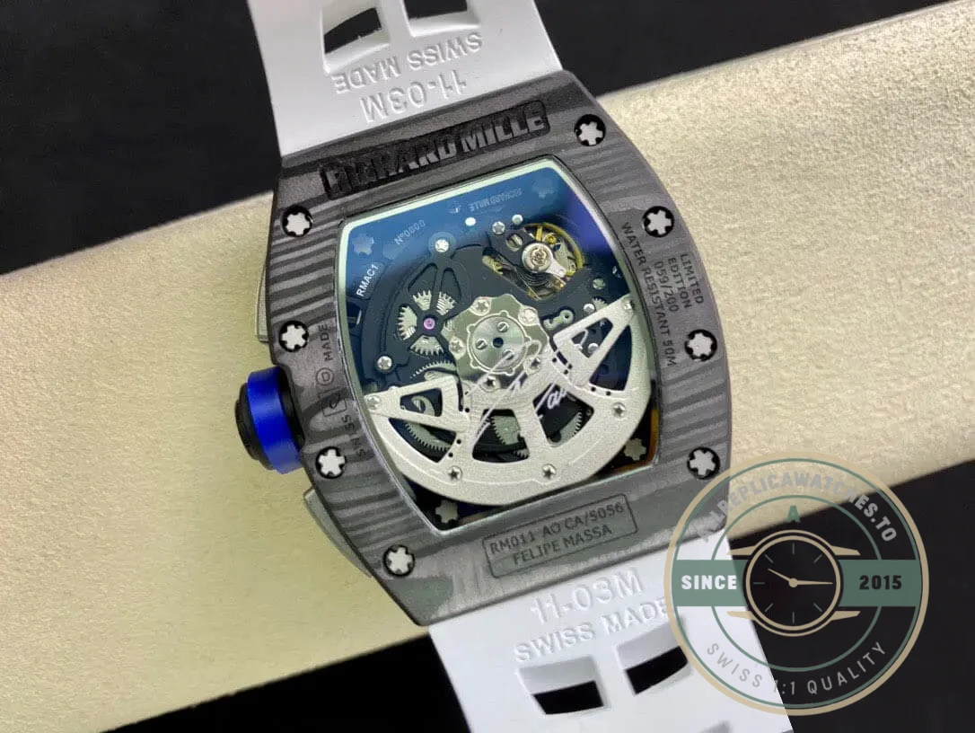 Superclone Richard Mille 011 Carbon Fiber White Strap - Affordable Super Clone Watch