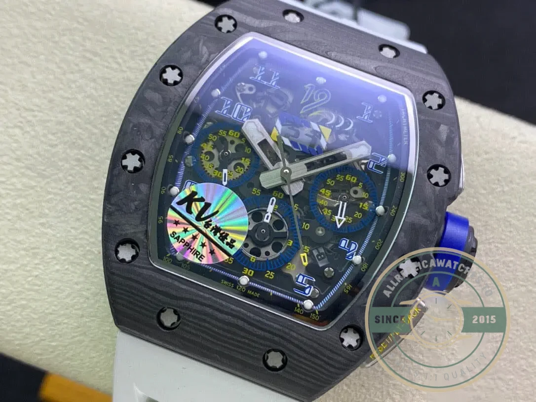 Superclone Richard Mille 011 Carbon Fiber White Strap - 1:1 Swiss Replica Watch
