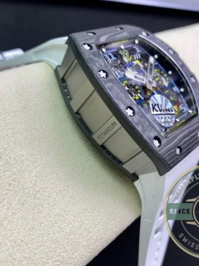 Superclone Richard Mille 011 Carbon Fiber White Strap - Affordable Luxury Replica Timepiece