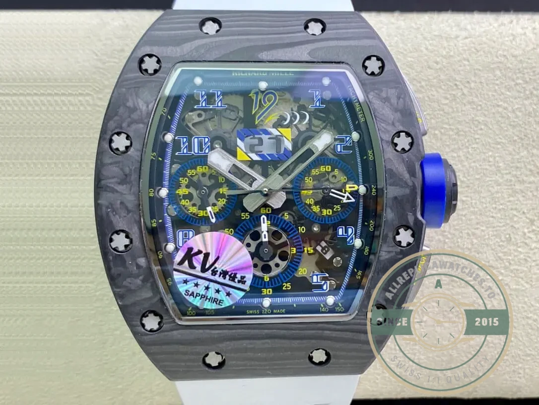 Superclone Richard Mille 011 Carbon Fiber White Strap - Affordable Luxury Replica Timepiece