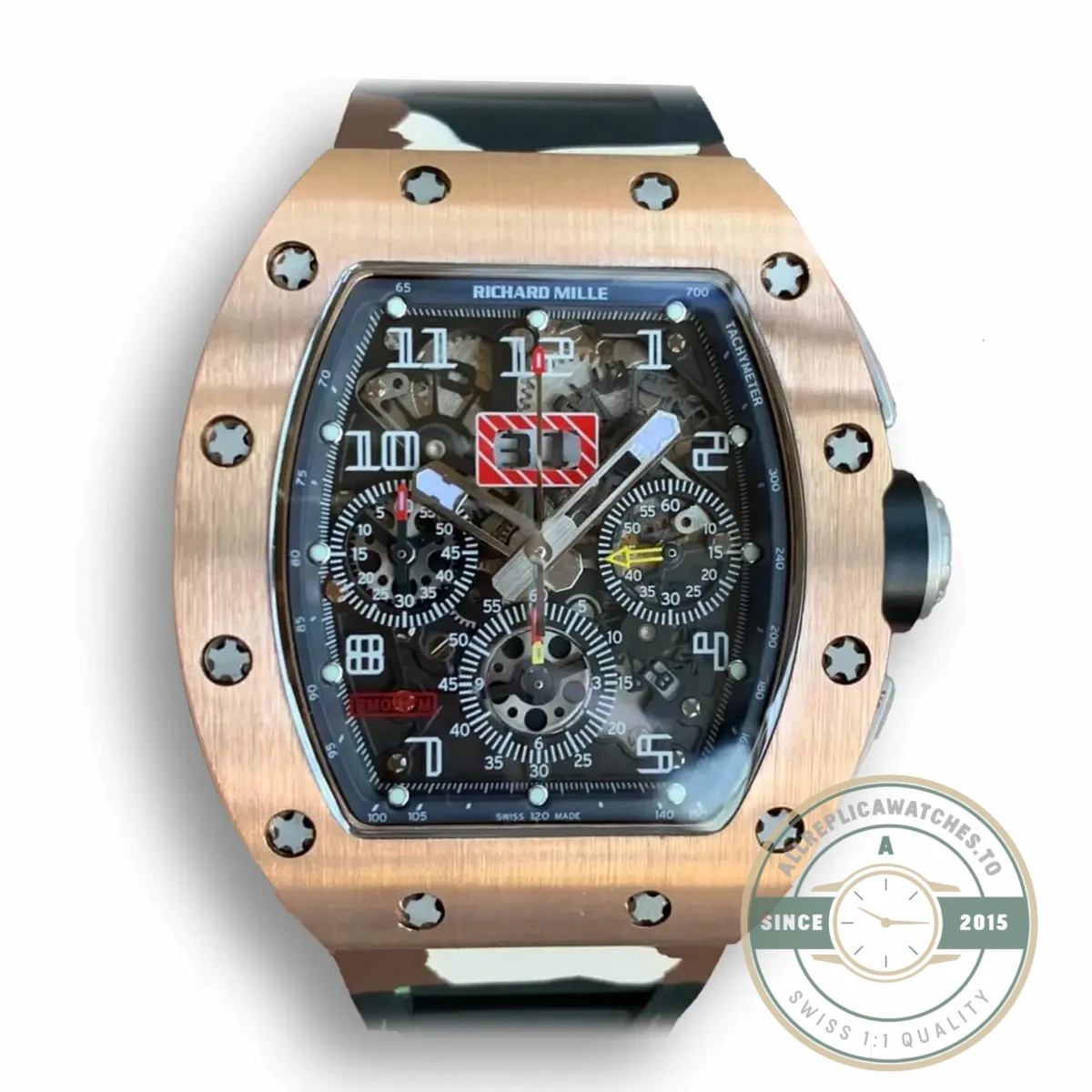 Superclone Richard Mille 011 Rose Gold Camouflage Strap - High-Grade Replica Watch