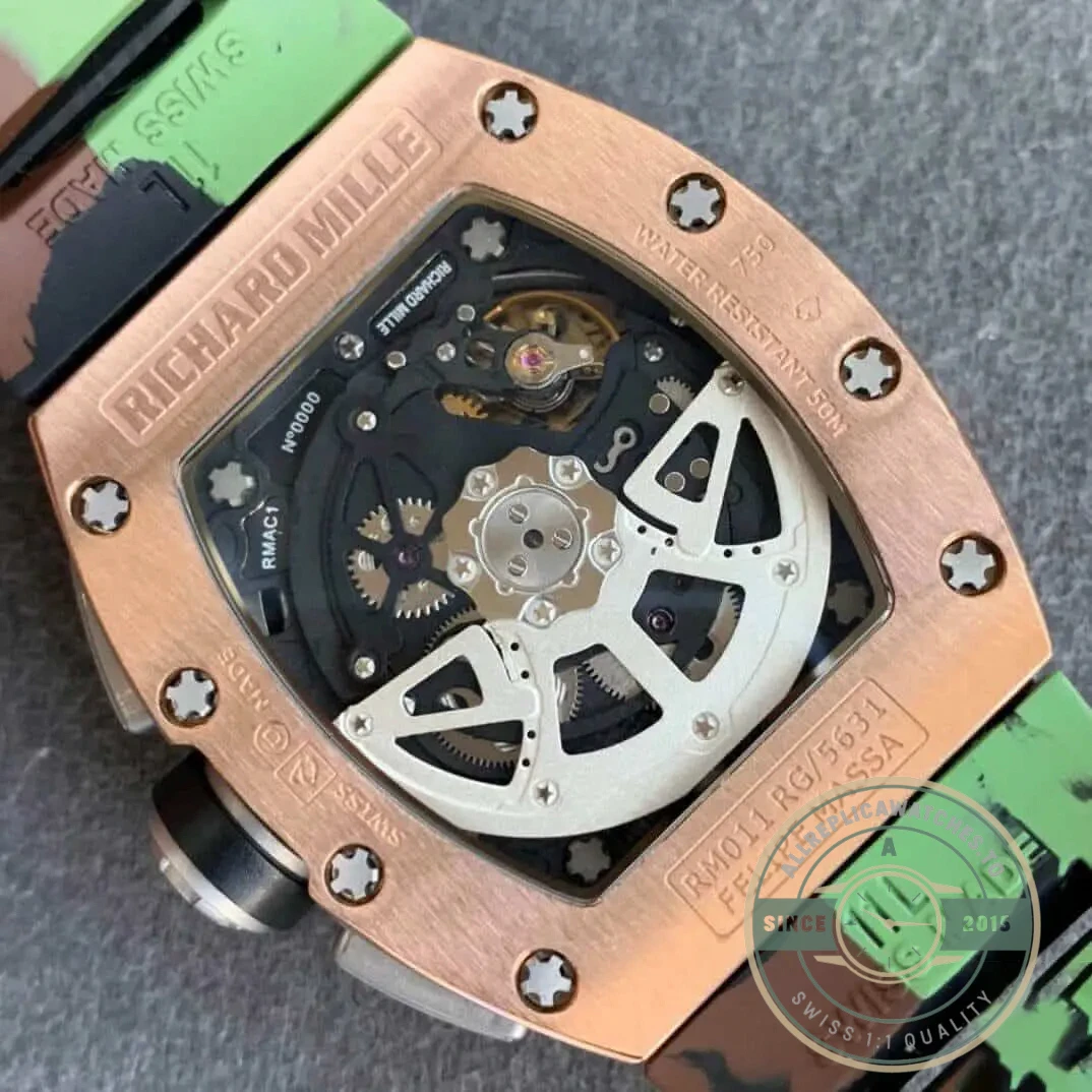 Superclone Richard Mille 011 Rose Gold Camouflage Strap - Swiss Movement Replica Watch