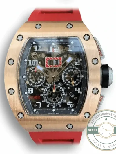 Superclone Richard Mille 011 Rose Gold Red Strap - Top-Tier Swiss Replica Watch