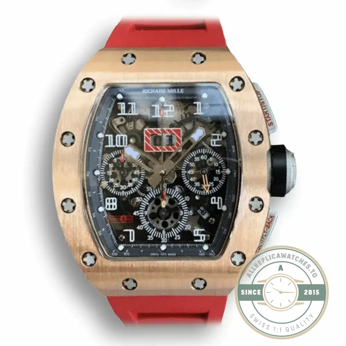 Superclone Richard Mille 011 Rose Gold Red Strap - Top-Tier Swiss Replica Watch