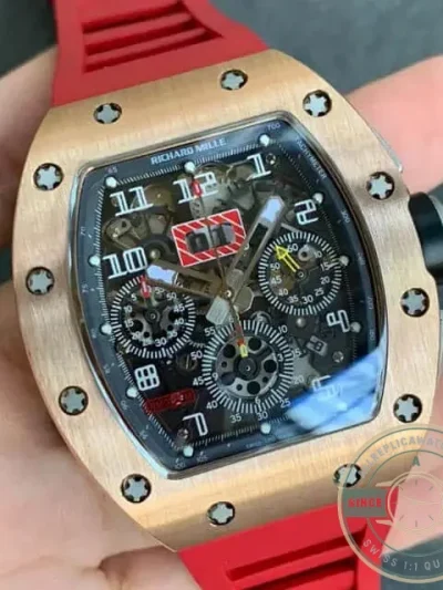Superclone Richard Mille 011 Rose Gold Red Strap - Swiss Movement Replica Watch