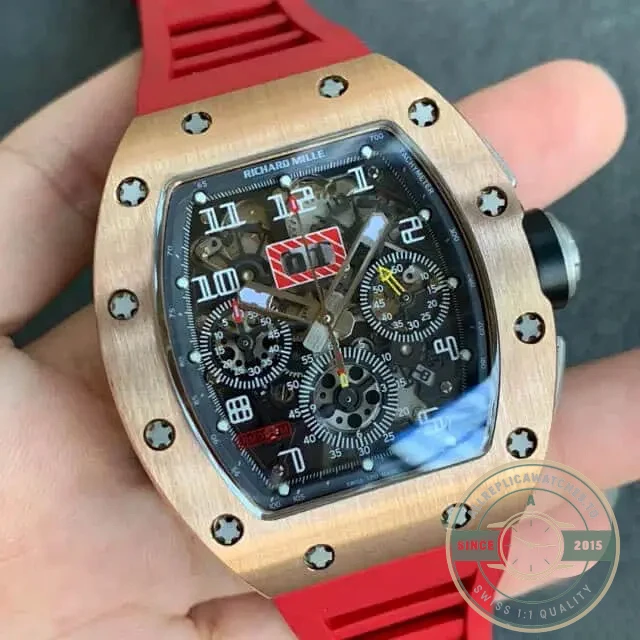 Superclone Richard Mille 011 Rose Gold Red Strap - Swiss Movement Replica Watch