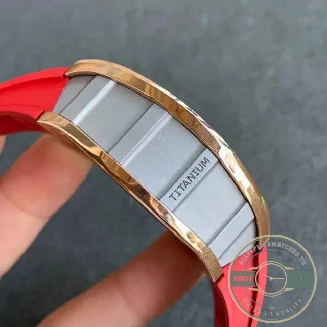 Superclone Richard Mille 011 Rose Gold Red Strap - Affordable Super Clone Watch