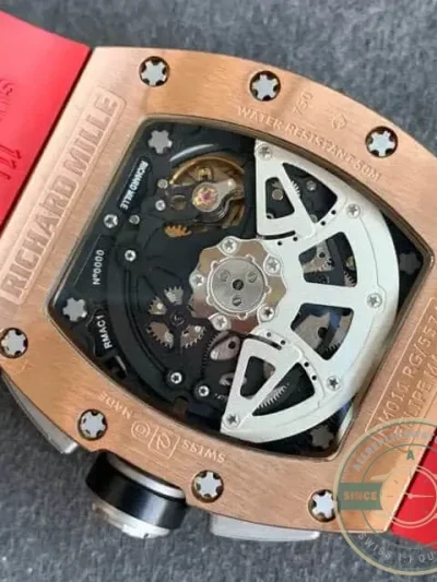 Superclone Richard Mille 011 Rose Gold Red Strap - High-Grade Replica Watch