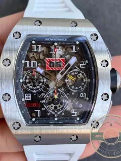 Superclone Richard Mille 011 Titanium White Strap - Swiss Movement Replica Watch