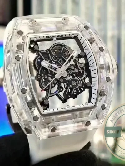 Superclone Richard Mille 055 Glass Transparent White Bezel - Swiss-Made Clone Watch