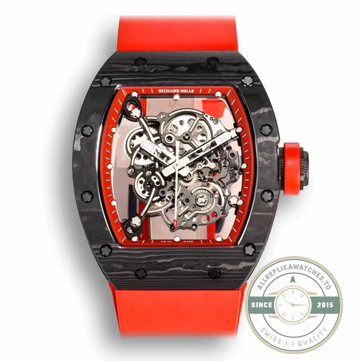 Superclone Richard Mille 055 Ntpt Carbon Fiber Red Strap - Premium Super Clone Watch