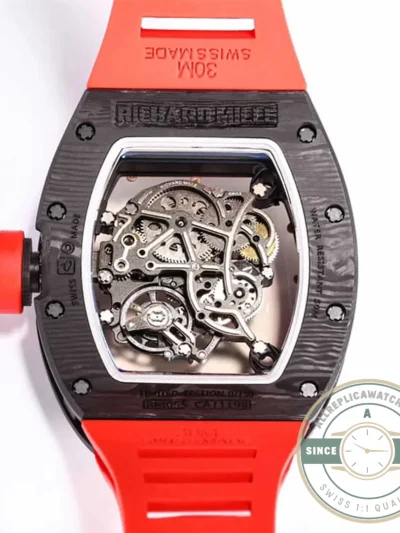 Superclone Richard Mille 055 Ntpt Carbon Fiber Red Strap - Swiss-Made Clone Watch