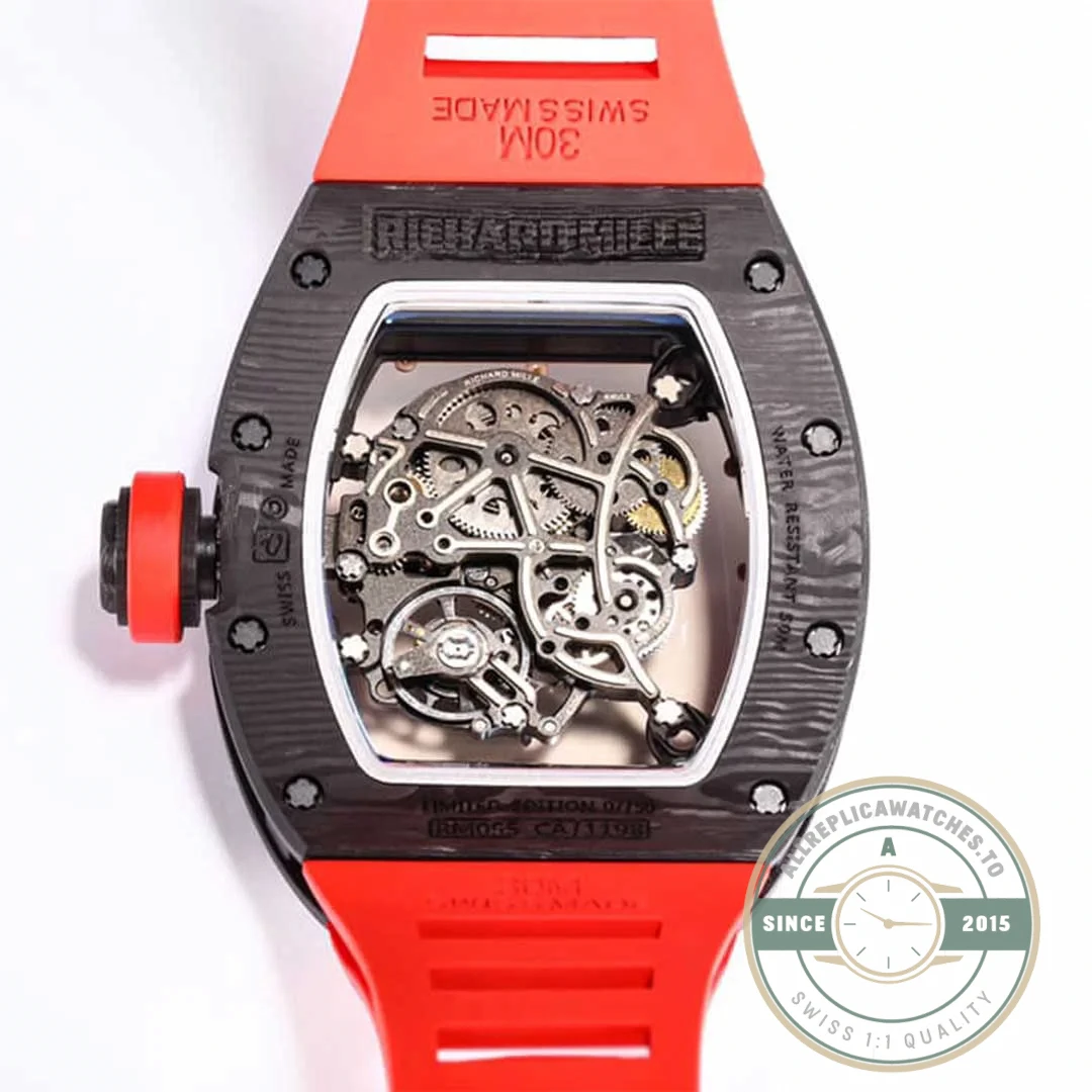 Superclone Richard Mille 055 Ntpt Carbon Fiber Red Strap - Swiss-Made Clone Watch