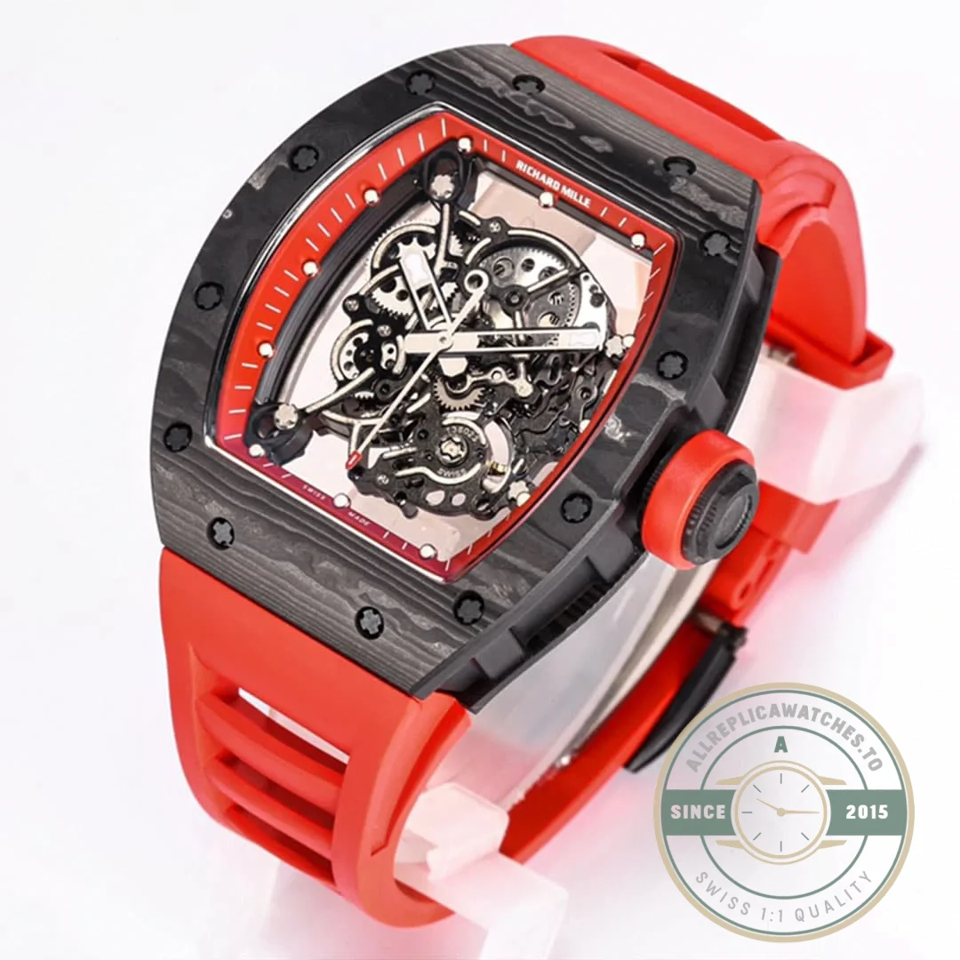 Superclone Richard Mille 055 Ntpt Carbon Fiber Red Strap - Best Quality Replica Watch