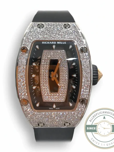 Superclone Richard Mille 07-01 Black Lip White Gold Snow Diamond Set - High-Grade Replica Watch