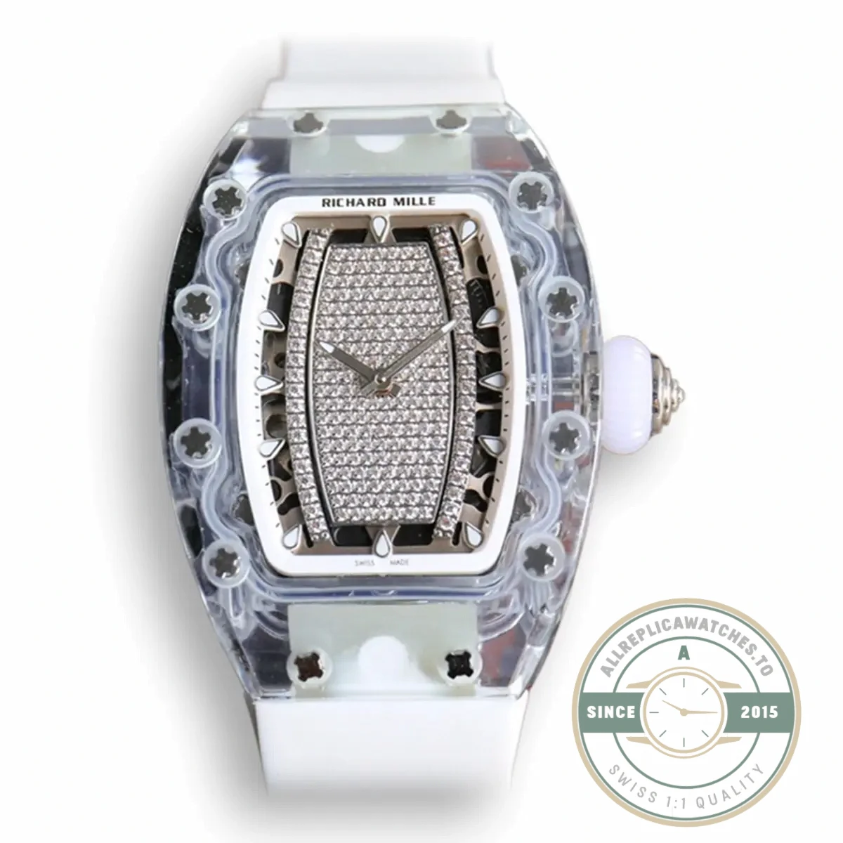 Superclone Richard Mille 07-02 Pink Lady Sapphire White Strap - Luxury Replica Watch