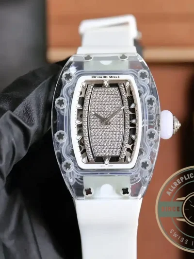Superclone Richard Mille 07-02 Pink Lady Sapphire White Strap - Swiss Movement Replica Watch