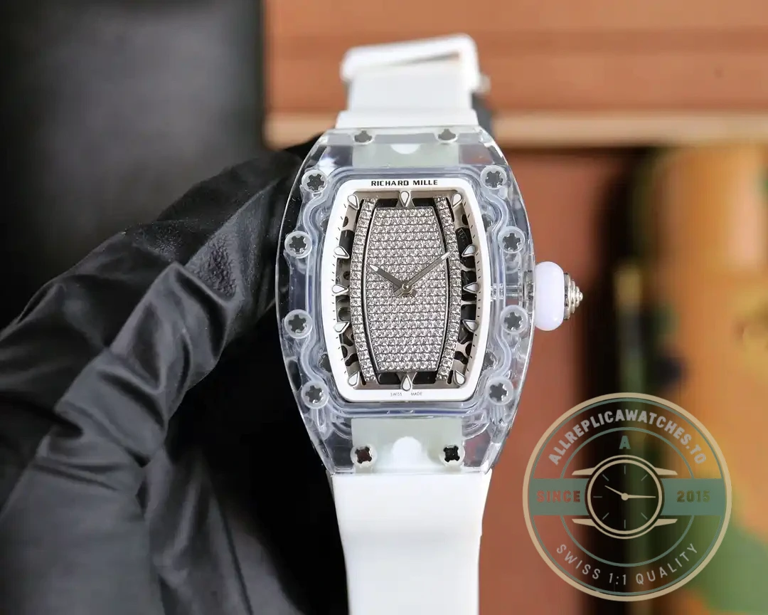 Superclone Richard Mille 07-02 Pink Lady Sapphire White Strap - Swiss Movement Replica Watch