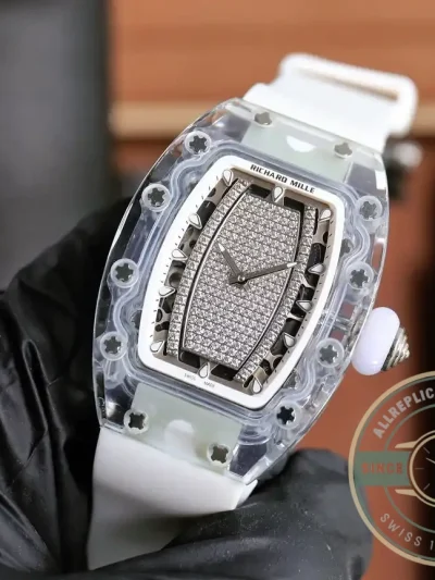 Superclone Richard Mille 07-02 Pink Lady Sapphire White Strap - Affordable Super Clone Watch