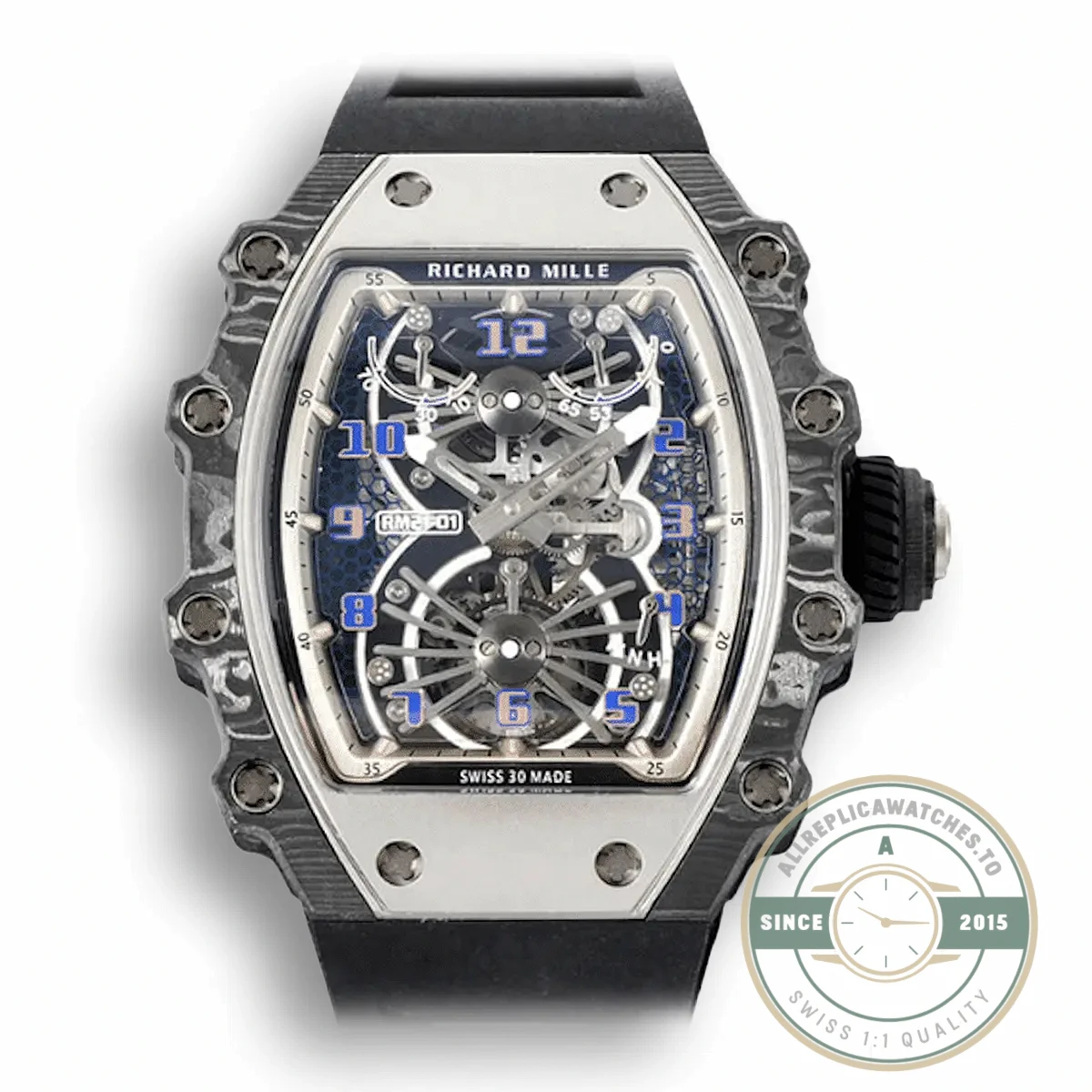 Superclone Richard Mille 21-01 Tourbillon Skeleton Dial Black Strap - Affordable Luxury Replica Timepiece