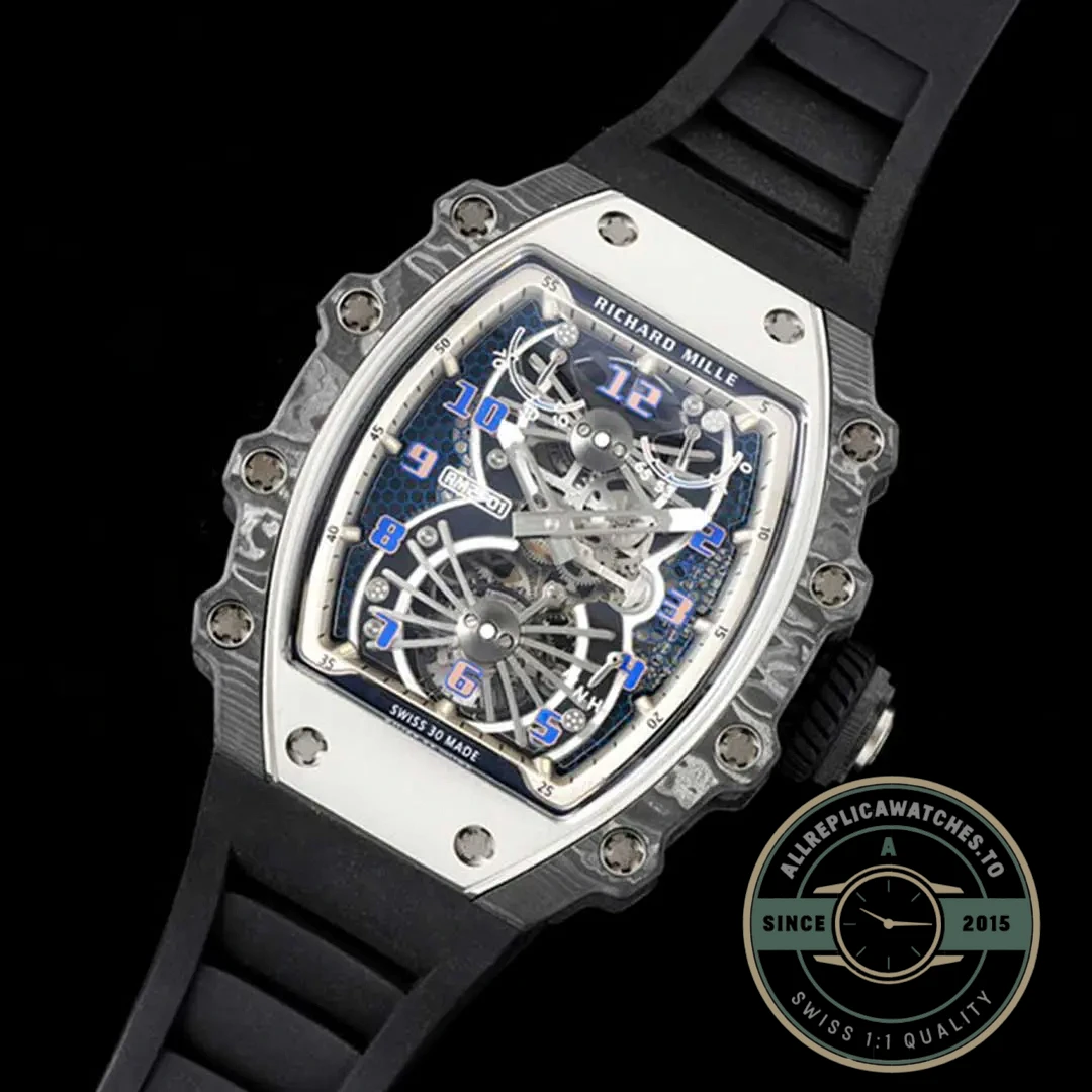 Superclone Richard Mille 21-01 Tourbillon Skeleton Dial Black Strap - Budget Luxury Replica Watch