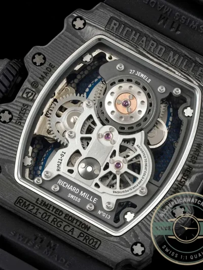 Superclone Richard Mille 21-01 Tourbillon Skeleton Dial Black Strap - Affordable Luxury Replica Timepiece