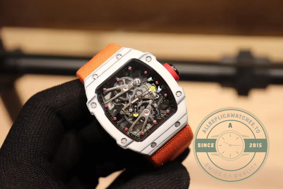 Superclone Richard Mille 27-02 Tourbillon Fiber Case Orange Strap - Factory Super Clone Watch