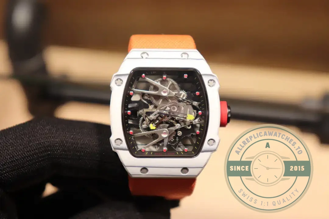 Superclone Richard Mille 27-02 Tourbillon Fiber Case Orange Strap - Best Quality Replica Watch